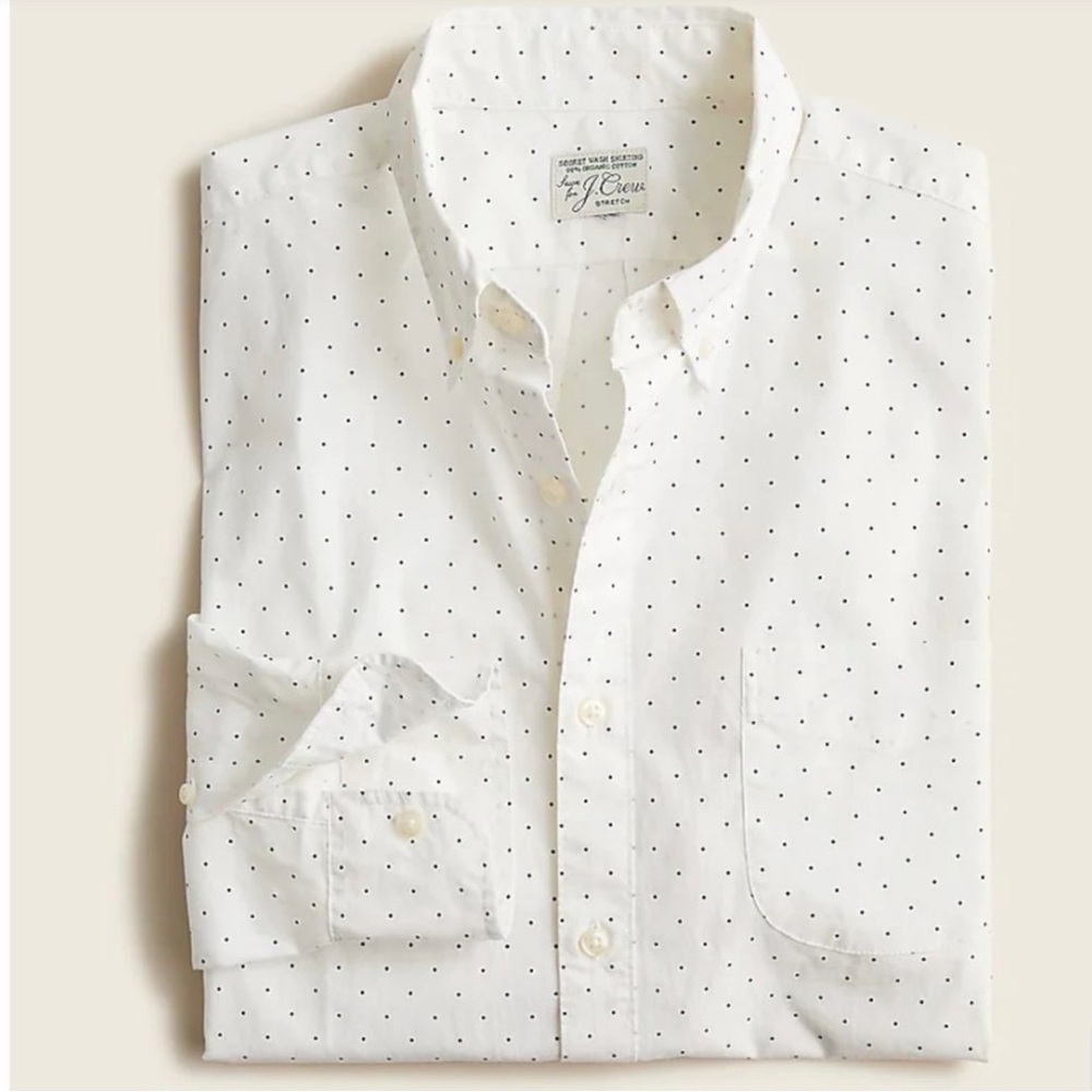 J. Crew Cotton Button Down Shirt in Navy Polka Dot